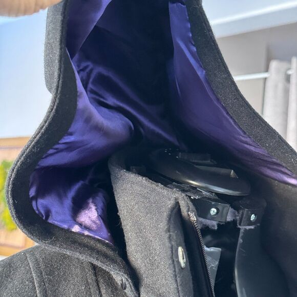 Calvin Klein Women’s Black Wool-Blend Coat (55% Wool)Mid-Length Purple Lining 10 - Picture 8 of 14